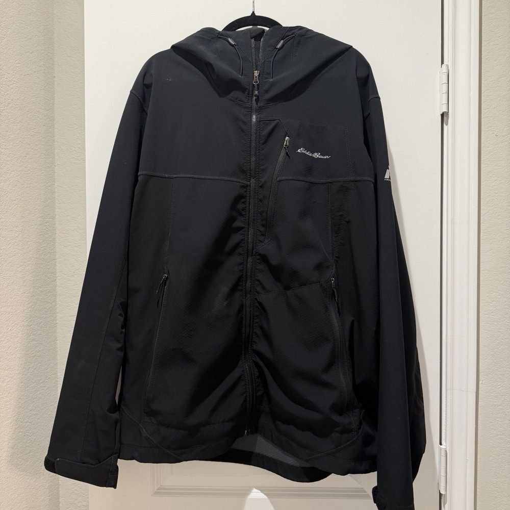 Eddie Bauer First Ascent Mens Black Sandstone Shield Hooded Softshell Jacket XL
